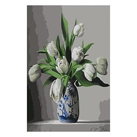 Canvas Hobby Beyaz Laleler Kasnaklı 100 x 140 cm Sayılarla Boyama Seti