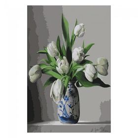 Canvas Hobby Beyaz Laleler Kasnaklı 100 x 140 cm Sayılarla Boyama Seti
