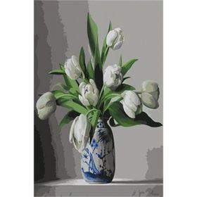 Canvas Hobby Beyaz Laleler Kasnaklı 70 x 90 cm Sayılarla Boyama Seti