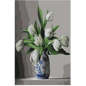 Canvas Hobby Beyaz Laleler Kasnaklı 70 x 90 cm Sayılarla Boyama Seti