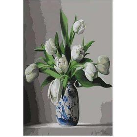 Canvas Hobby Beyaz Laleler Kasnaklı 70 x 90 cm Sayılarla Boyama Seti