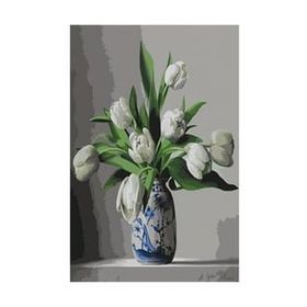 Canvas Hobby Beyaz Laleler Kasnaklı 70 x 90 cm Sayılarla Boyama Seti