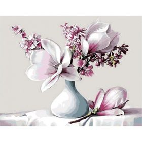 Canvas Hobby Beyaz Manolya Kasnaklı 40 x 50 cm Sayılarla Boyama Seti