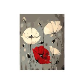 Canvas Hobby Beyaz ve Kırmızı Gelincik Kasnaklı 60 x 75 cm Sayılarla Boyama Seti