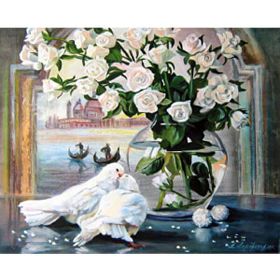 Canvas Hobby Canvas Güvercin ve Çiçek 90 x 110 cm Kasnaklı Sayılarla Boyama Seti