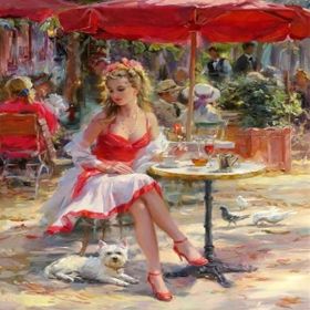 Canvas Hobby Canvas Kafedeki Güzel Kadın 70 x 90 cm Kasnaklı Sayılarla Boyama Seti