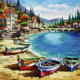 Canvas Hobby Canvas Köprülü Sahil Köyü 50x65 cm Rulo Sayılarla Boyama Seti