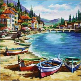 Canvas Hobby Canvas Köprülü Sahil Köyü 50x65 cm Rulo Sayılarla Boyama Seti