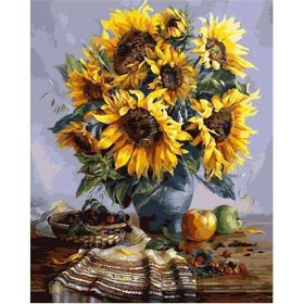 Canvas Hobby Canvas Masa ve Ayçiçek 70 x 90 cm Kasnaklı Sayılarla Boyama Seti