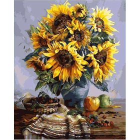 Canvas Hobby Canvas Masa ve Ayçiçek 90 x 110 cm Kasnaklı Sayılarla Boyama Seti
