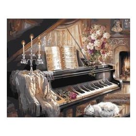Canvas Hobby Canvas Mumlar ve Piyano 70 x 90 cm Kasnaklı Sayılarla Boyama Seti