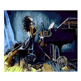 Canvas Hobby Canvas Müzik ve Kadın 70 x 90 cm Kasnaklı Sayılarla Boyama Seti