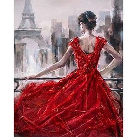 Canvas Hobby Canvas Pariste Kırmızı Kadın 90 x 110 cm Kasnaklı Sayılarla Boyama Seti