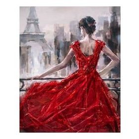 Canvas Hobby Canvas Pariste Kırmızı Kadın 90 x 110 cm Kasnaklı Sayılarla Boyama Seti