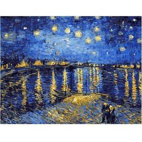 Canvas Hobby Canvas Ren Nehrinde Yıldızlı Geceler 90 x 110 cm Kasnaklı Sayılarla Boyama Seti