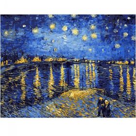 Canvas Hobby Canvas Ren Nehrinde Yıldızlı Geceler 90 x 110 cm Kasnaklı Sayılarla Boyama Seti