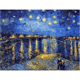 Canvas Hobby Canvas Ren Nehrinde Yıldızlı Geceler 90 x 110 cm Kasnaklı Sayılarla Boyama Seti