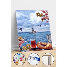 Canvas Hobby Canvas Üsküdar'da Çay Simit 40x50 cm Kasnaklı Sayılarla Boyama Seti