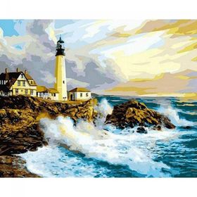 Canvas Hobby Deniz Feneri ve Dalgalar 50 x 65 cm Kasnaklı Sayılarla Boyama Seti Duvar Sticker
