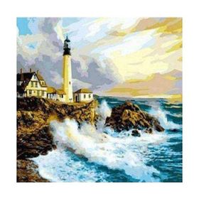 Canvas Hobby Deniz Feneri ve Dalgalar 50 x 65 cm Kasnaklı Sayılarla Boyama Seti Duvar Sticker
