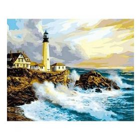 Canvas Hobby Deniz Feneri ve Dalgalar 50 x 65 cm Kasnaklı Sayılarla Boyama Seti Duvar Sticker