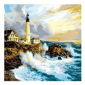 Canvas Hobby Deniz Feneri ve Dalgalar 60 x 75 cm Kasnaklı Sayılarla Boyama Seti Duvar Sticker