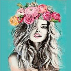 Canvas Hobby Doğal Çiçek Kadın Kasnaklı 100 x 140 cm Sayılarla Boyama Seti