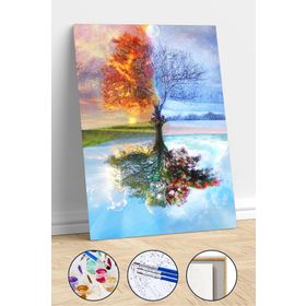 Canvas Hobby Dolunay ve Ağaç 60 x 75 cm Kasnaklı Sayılarla Boyama Seti Duvar Sticker