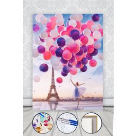 Canvas Hobby Eyfel Kulesi Kadın ve Romantik Balonlar 40 x 50 cm Kasnaklı Sayılarla Boyama Seti Duvar Sticker