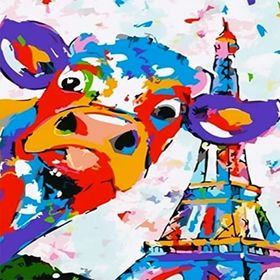 Canvas Hobby Eyfeldeki Sevimli İnek 40 x 50 cm Kasnaklı Sayılarla Boyama Seti Duvar Sticker