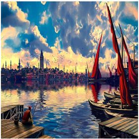 Canvas Hobby Galatada Balık Keyfi 50 x 65 cm Kasnaklı Sayılarla Boyama Seti Duvar Sticker