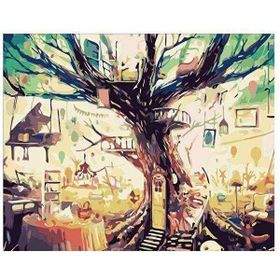 Canvas Hobby Gizemli Ağaç 60 x 75 cm Kasnaklı Sayılarla Boyama Seti Duvar Sticker