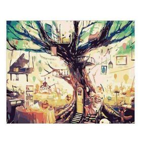 Canvas Hobby Gizemli Ağaç Kasnaklı 100 x 140 cm Sayılarla Boyama Seti