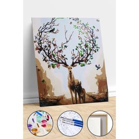 Canvas Hobby Gizemli Orman ve Geyik Kasnaklı 60 x 75 cm Sayılarla Boyama Seti