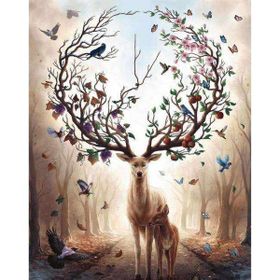 Canvas Hobby Gizemli Orman ve Geyik Kasnaklı 70 x 90 cm Sayılarla Boyama Seti