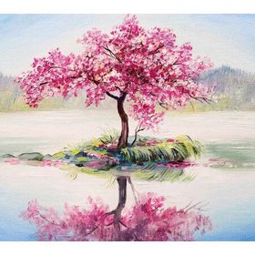 Canvas Hobby Göldeki Ağaç Kasnaklı 60 x 75 cm Sayılarla Boyama Seti