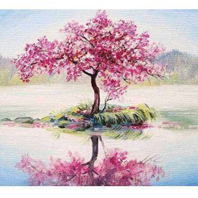 Canvas Hobby Göldeki Ağaç Kasnaklı 70 x 90 cm Sayılarla Boyama Seti