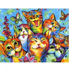 Canvas Hobby Gülen Kediler Kasnaklı 70x90 cm Sayılarla Boyama Seti