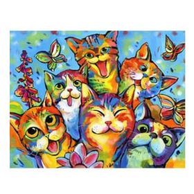 Canvas Hobby Gülen Kediler Kasnaklı 70x90 cm Sayılarla Boyama Seti