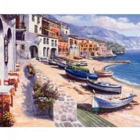 Canvas Hobby Huzurlu Kasaba İtalya Kıyıları 100x140 cm Rulo Sayılarla Boyama Seti