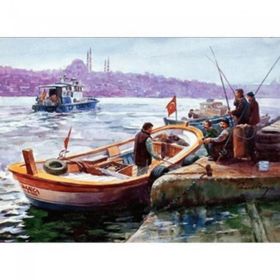 Canvas Hobby İstanbul ve Kayıklar Kasnaklı 100 x 140 cm Sayılarla Boyama Seti