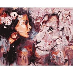 Canvas Hobby Kadın ve Aslan Sevgisi 100x140 cm Rulo Sayılarla Boyama Seti