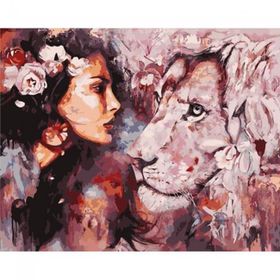 Canvas Hobby Kadın ve Aslan Sevgisi 100x140 cm Rulo Sayılarla Boyama Seti