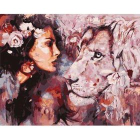 Canvas Hobby Kadın ve Aslan Sevgisi Kasnaklı 100 x 140 cm Sayılarla Boyama Seti