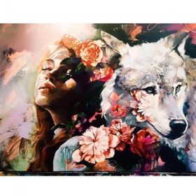 Canvas Hobby Kadın ve Kurt Sevgisi Kasnaklı 100 x 140 cm Sayılarla Boyama Seti