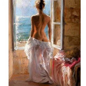 Canvas Hobby Kadın ve Manzara Kasnaklı 100 x 140 cm Sayılarla Boyama Seti