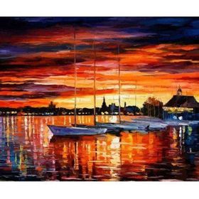 Canvas Hobby Kasnaklı 40 x 50 cm Teknelerle Günbatımı Sayılarla Boyama Seti
