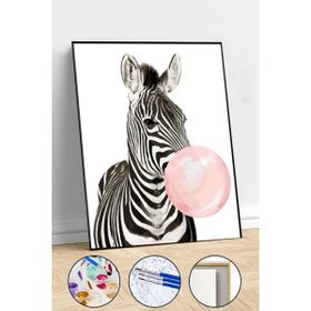 Canvas Hobby Kasnaklı 50 x 65 cm Pembe Sakız ve Zebra Sayılarla Boyama Seti