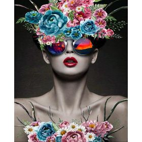 Canvas Hobby Kasnaklı 60 x 75 cm Kadının Çiçek Duruşu 3 Sayılarla Boyama Seti