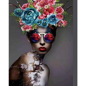 Canvas Hobby Kasnaklı 60 x 75 cm Kadının Çiçek Duruşu 9 Sayılarla Boyama Seti